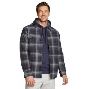 Eddie Bauer Men's Carbon Long Sleeve Plaid Fleece Lined Flannel Shirt Jacket XL